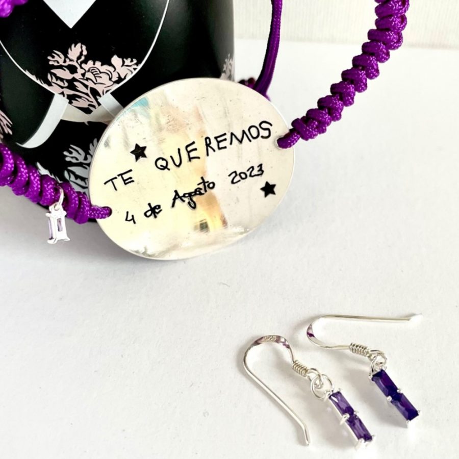 PULSERA MACRAMÉ CON CHAPA GRABADA CON FOTO Y DEDICATORIA