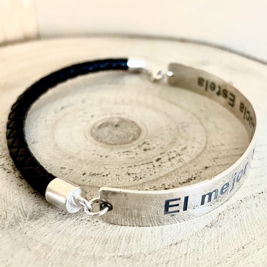PULSERA PERSONALIZADA PLATA Y CUERO