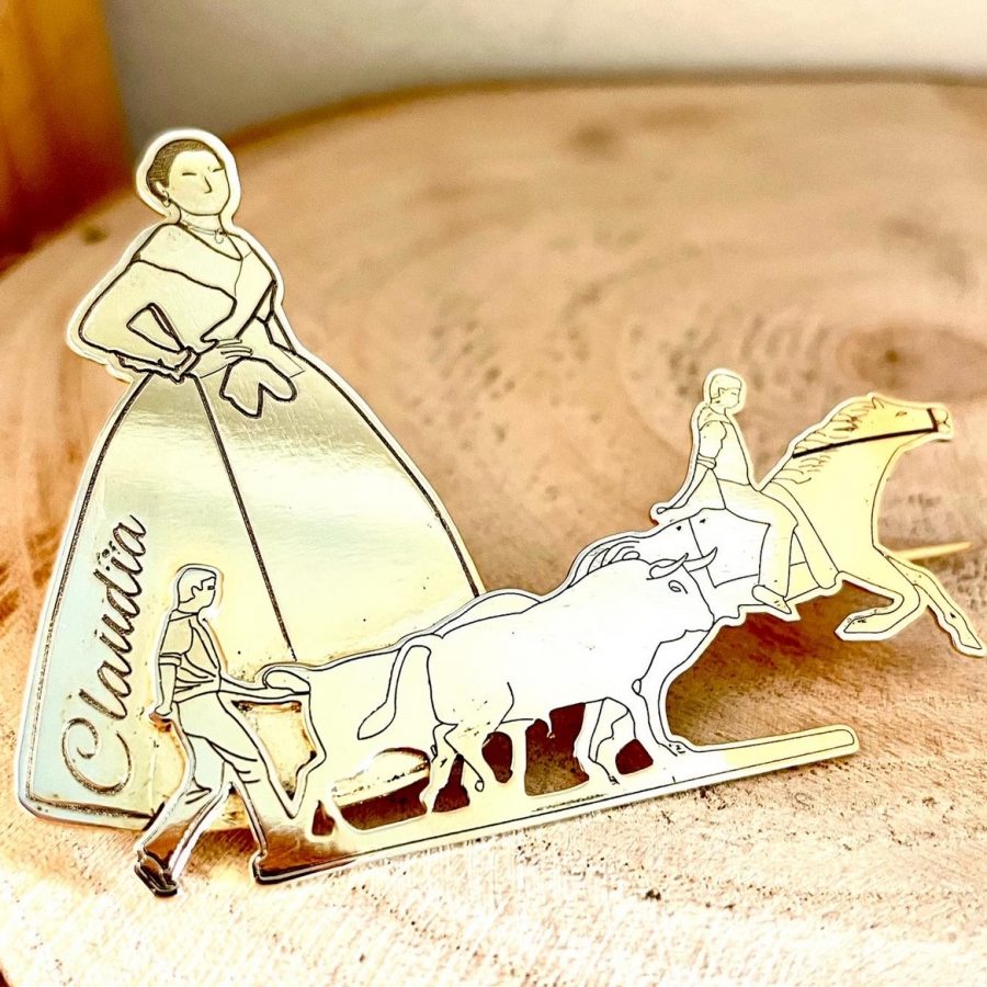 Broche de festera con monumento de tu pueblo
