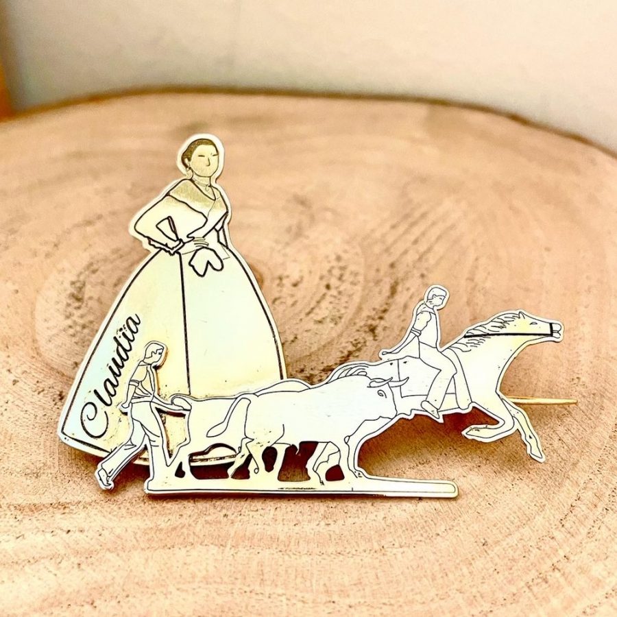 Broche de festera con monumento de tu pueblo