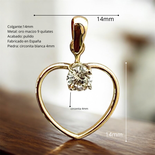 Colgante oro 9k corazón 14mm con circonita