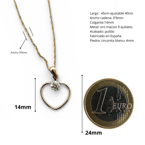 Collar oro 9k con colgante corazón 14mm 8 Collar oro 9k con colgante corazón 14mm - Imagen 6