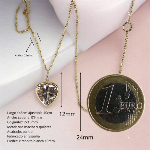 Collar oro 9k con colgante corazón 10mm